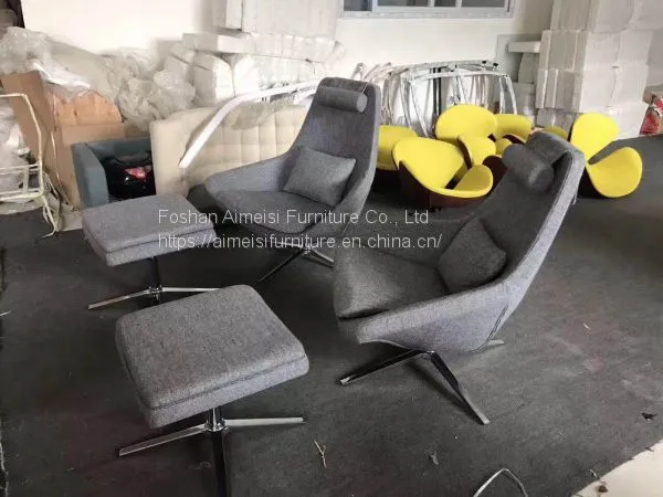 Modern Living Room Furniture Leather Cushion Metal Leg Lounge Chairs photo-5