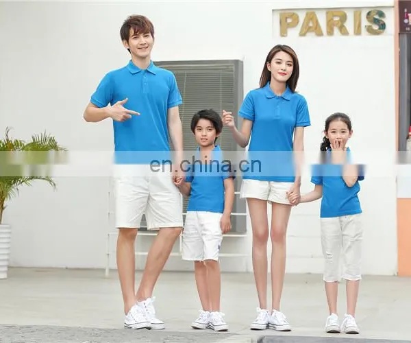 Family Parent Child Outfit Custom Logo Solid Plain Color 200sgm Short Sleeve Women Men Kids Polo t Shirt photo-3