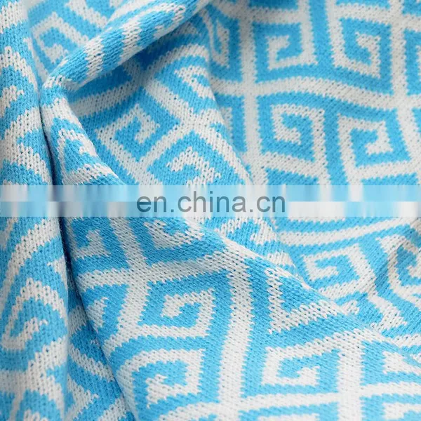 50''x60''Soft Geometric Pattern Cozy Blue Knitted Throw Blanket for Couch/Sofa/Travel photo-5