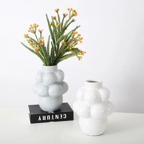 Grape-Shaped Soft Lovely Modern Simple Grey Ceramic Vase For Home Hourse Showroom photo-5