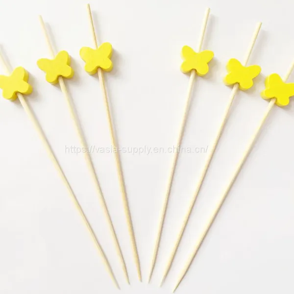 Disposable Sandwich Decoration Natural Bamboo Colorful Butterfly Shape Bead Picks photo-2