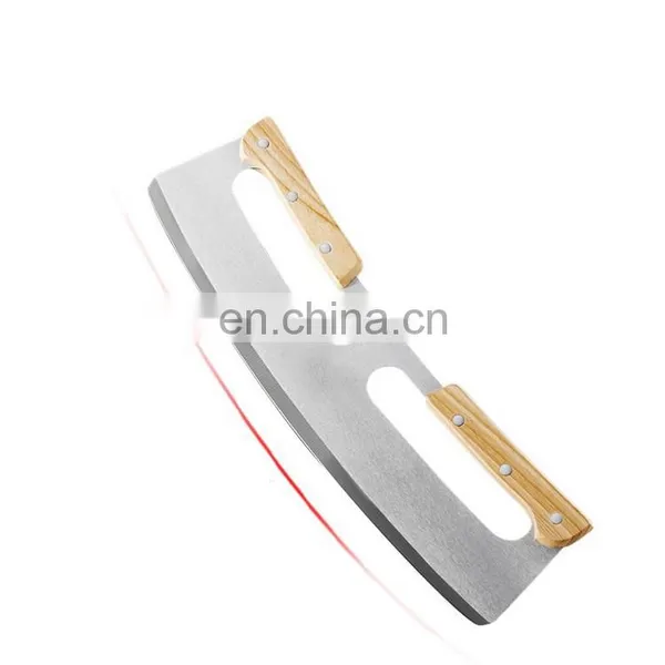 Amazon Hot Sell Pizza Cutter Slicer Knife With Double Wooden Handle Stainless Steel Pizza Cutter Pizza Tools photo-5
