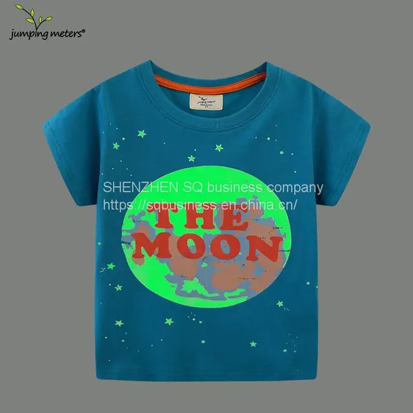 New Design Wholesale Promotional Children Kids Apparel Fashion Tops Dinosaur Luminous Printing Cotton Boys T-shirts