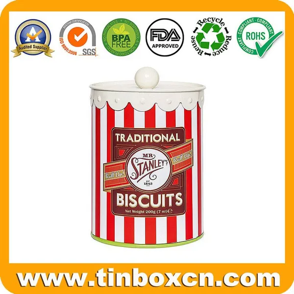 Stylish Round Cookies and Biscuits Tin Can With Decorative Knob