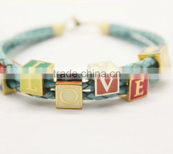 DIY Handmade Cube Letter Alphabet Custom Leather Bracelet photo-4