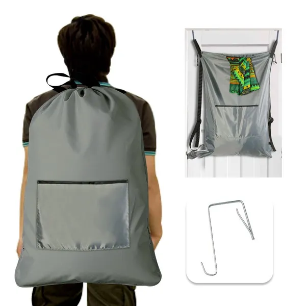 Washable Laundry Bag Backpack with Zipper Pocket, Heavy Duty Clothes Bag, 2 Strong Adjustable Shoulder Straps with Drawstring Closure for Travel, Camping or College