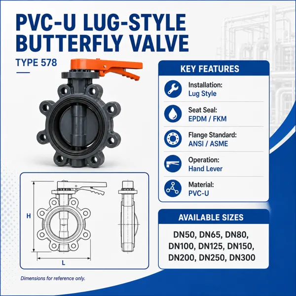 PVC-U Lug Style Butterfly Valve Type 578 With Hand Lever For Water Treatment Pipeline photo-4