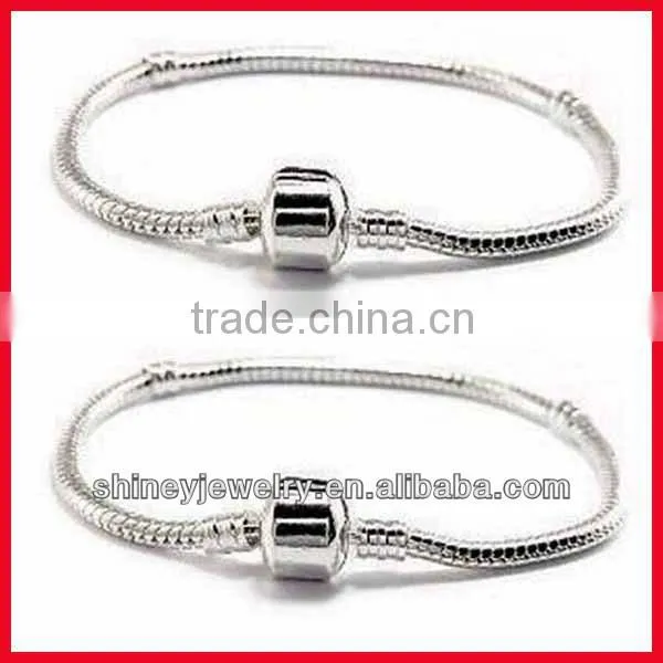 925 Stterling Silver Silver Plated Classic Bead Barrel Clasp Snake Chain Bracelet