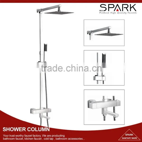 Hot Sell Square Chrome Polish Brass Thermostatic Rainfall Faucet Shower Set Column