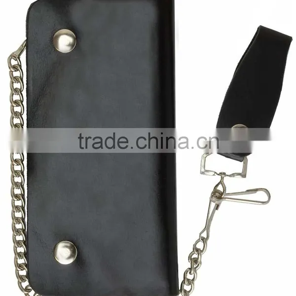 Mens Genuine Leather Large Trucker Chain Wallet With Button Closure photo-3