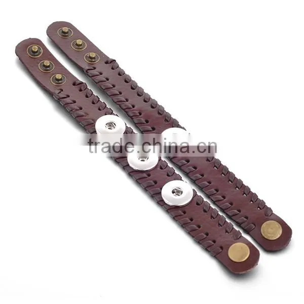 2015 Hand Knitting Interchangeable 18mm Ginger Snap Button Bracelet Pulseras Leather Snap Bracelets photo-4