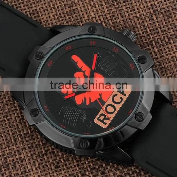 Fashion Rock and Roll Cool Big Case Silicone Man Watch Quartz Sport Rubber Watch photo-3