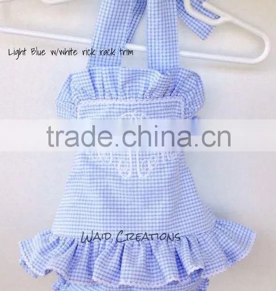 2015 Hot Sale Gingham Seersucker Ruffle Shirt for USA Children Blouses photo-2
