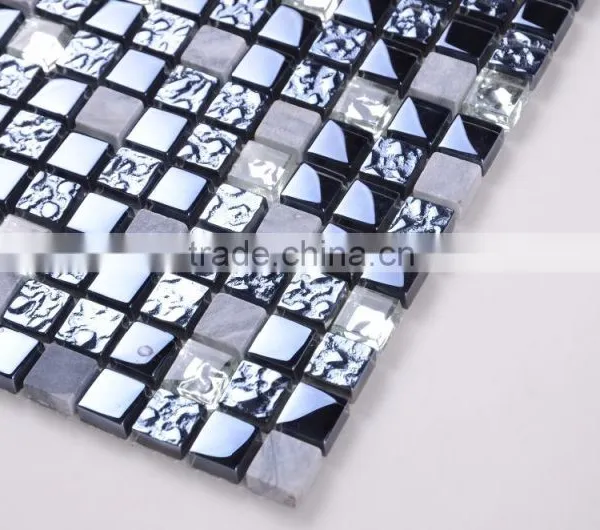 SD020 Hot Sale 15*15 Square Stone Mix Glass Backsplash Tile Mosaic photo-4