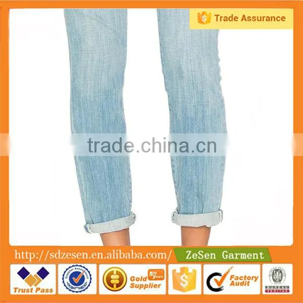 New Style Light Bule Stiletto Slight Whiskering Women Jeans Pant photo-6
