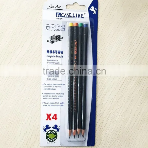 Standard Size Triangular Shape Soft Wood Matt Black Coating Body Blister Card HB Pencil With Eraser