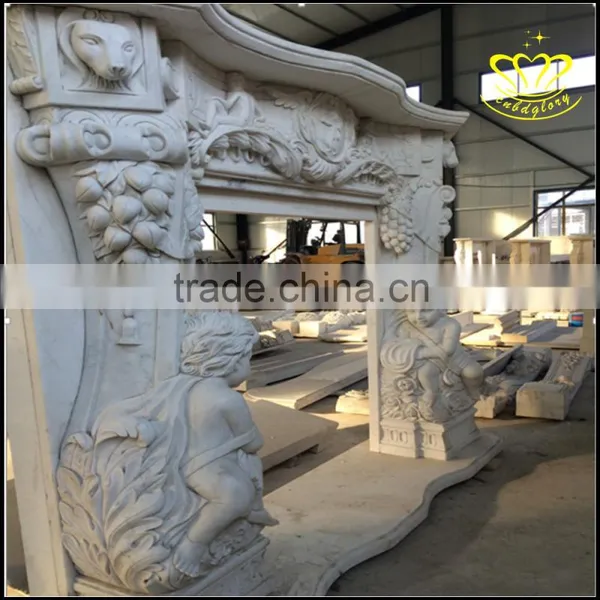 Yellow Marble Sculpture Fireplace Large Complex of Carve Patterns or Designs photo-5