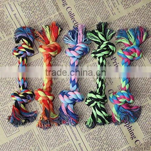 QingQ Factory Flossy Chews Cottonblend Color 3-Knot Rope Tug Dog Rope Toy photo-4