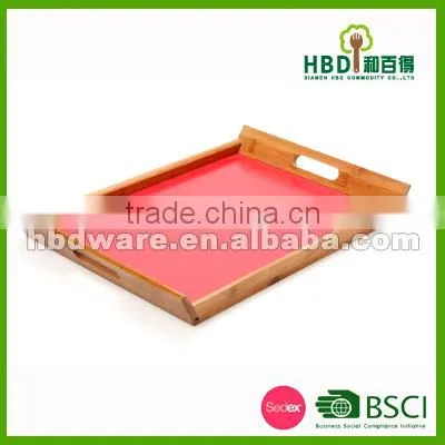 3 Pcs Set Bamboo Food Serving Tray With Red Color Base photo-3