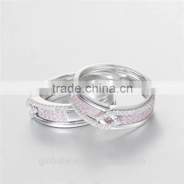 Vogue Double Jewelry Wedding Rings Pink Zircon Custom Wholesale 925 Sterling Silver Rings Jewelry For Womam photo-3