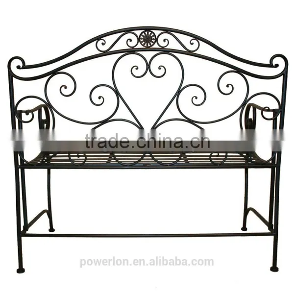Garden Heart-Shaped 2 Seater Wrought Iron Bench White and Black photo-3