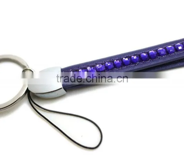 Popular Promotion Gift PU Leather Lanyard With Purple Crystal Gem, Swivel Snap Hooks, Key Ring Accembly, Acrylic Gem Key Chain photo-4