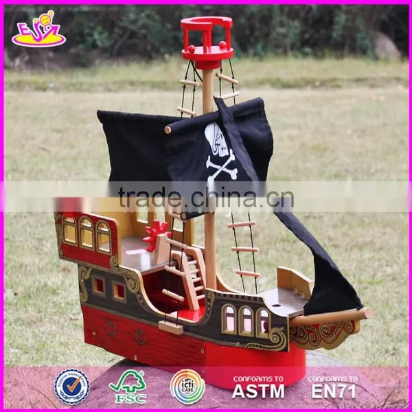 2017 Top Fashion Children Imagine Shark Bite Pirate Ship Wooden Toy Pirate Ship & Pirate Play Set W03B060-S photo-4