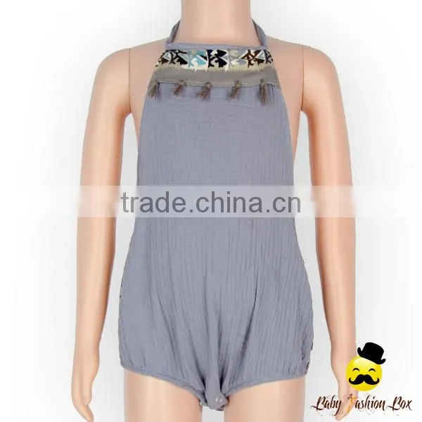 Harem Style Breathable Cotton Gray Color Halter Sleeveless Fringe Infant Newborn Baby Boy Vintage Romper Grows Bodysuit photo-2