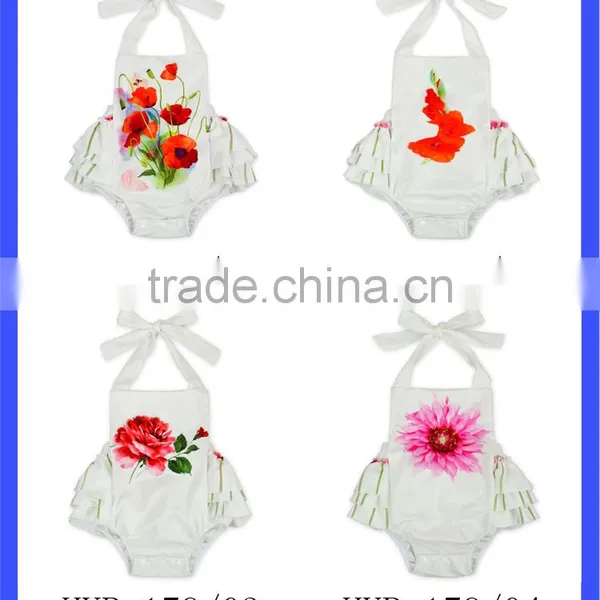 Summer Infant Fairy Clothes Plant Blank White Flower Printed Halter Ruffle Design Newborn Baby Girl Dressy Floral Romper photo-6