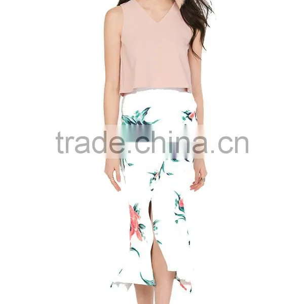 Pictures of Long and Tops Printed Floral Front Slit Skirts