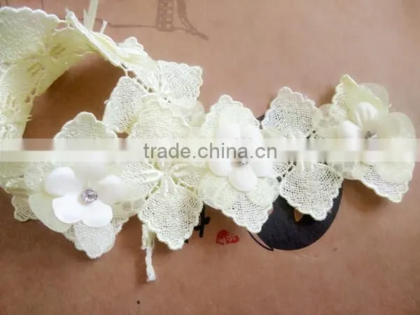 5cm 3D Flower Lace Trim Hand Made Flowers With Bead Garment Accessories photo-4