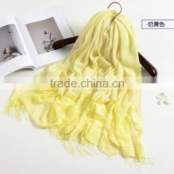 New Fashion Custom Lash Lace Trimming Viscose Hijab Scarf photo-3