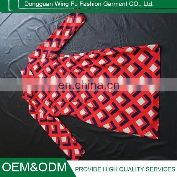 Vintage Printing Red Knitted Cotton Long Sleeve Lapel Dress