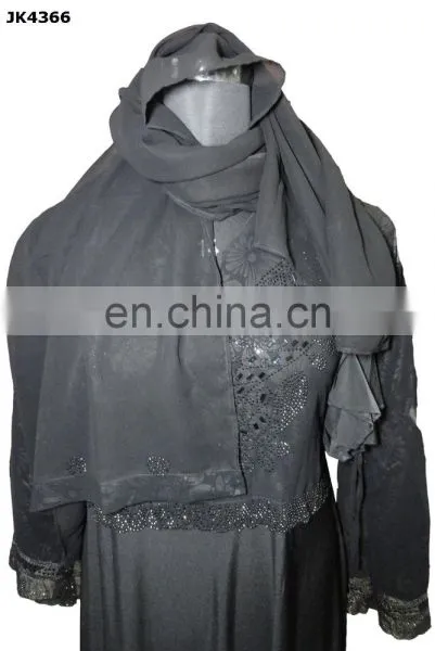 Designer Floral Printed Dubai Burkha With Black Diamond Stone Work / Casual Occasion Wear Abaya (dubai Abaya 2017) photo-6