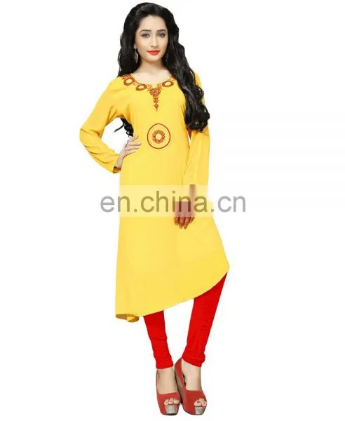 Yellow Color Stylish Casual Office Wear Stitched Georgette Kurtis 2017