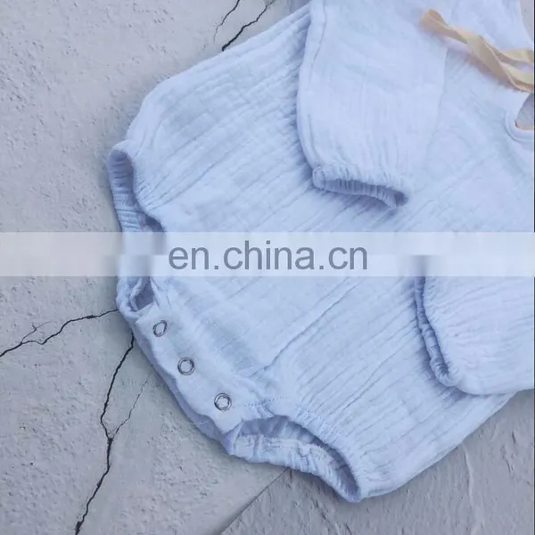 Wholesale Soft Cotton Full Sleeve Baby Girls Boys Linen Romper photo-4
