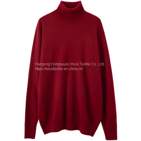 High Quality Custom Red Color Mens Knit Turtleneck Cashmere Sweater /Long Sleeve Roll Neck Pullover photo-3