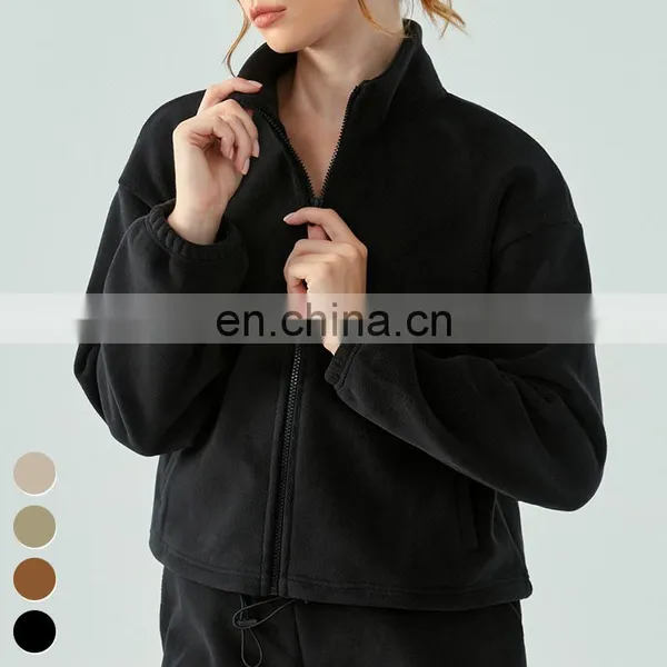 Winter Training Running Sweater Coat Stand Collar Windproof Outdoor Sports Sweatshirts Fleece Zipper Yoga Jacket For Women photo-5