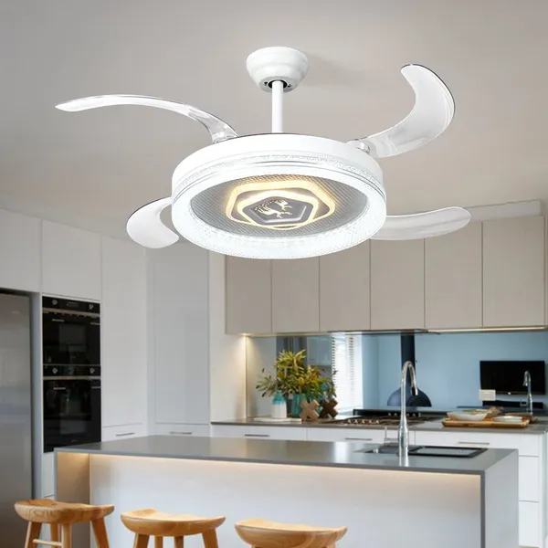 42′′ Chandelier Modern Pendant Lights Golden Silver Retractable Invisible LED Ceiling Fan Light With LED Light and Remote Control photo-3