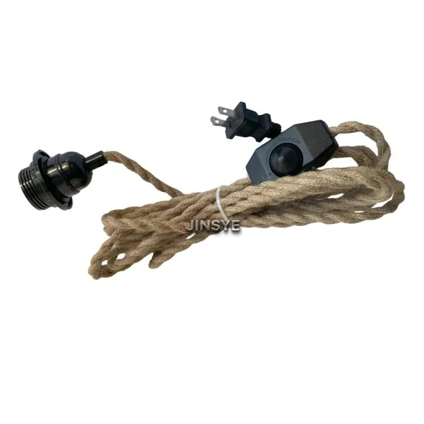 UL Listed E26 Twisted Hemp Rope Cable Wires On Off Switch Plug Lamp Cords Power Cable Power Cords photo-2