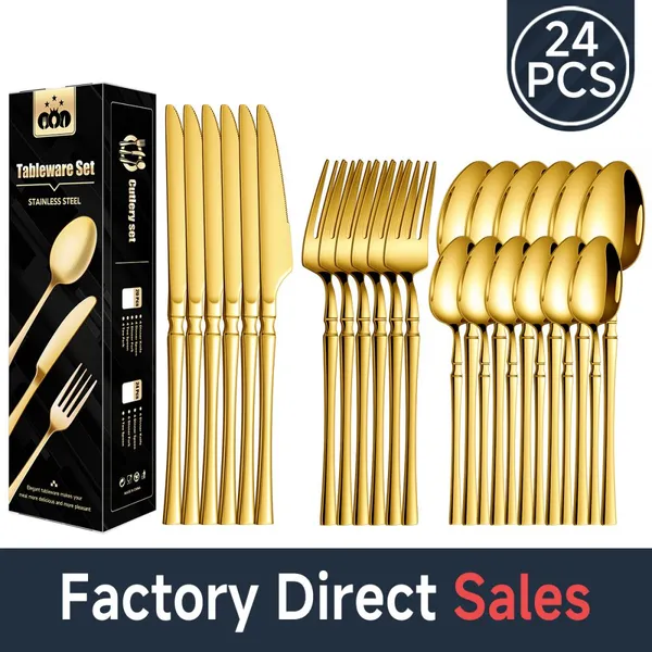 Stainless Steel Silverware Set, 24Pieces Cutlery for Restaurant & Home, Small Waist Design Knife, Fork, Spoon -  Grade Durable Tableware