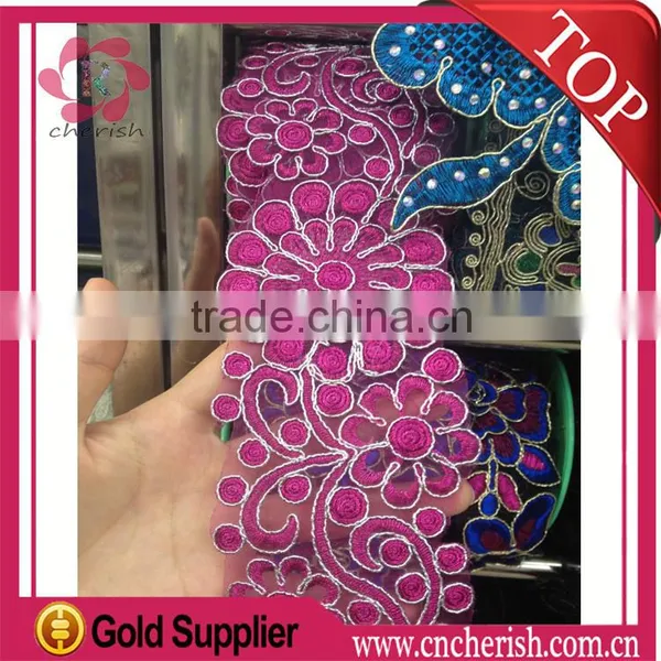 Wholesale African Lace With Big Red Embroidery Bulk Lace for Dress
