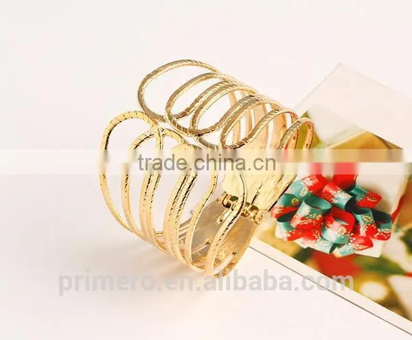 Punk Fashion Gold Plated Wide Bangle Geometry Hollow Cuff Bracelets Adjustable photo-4