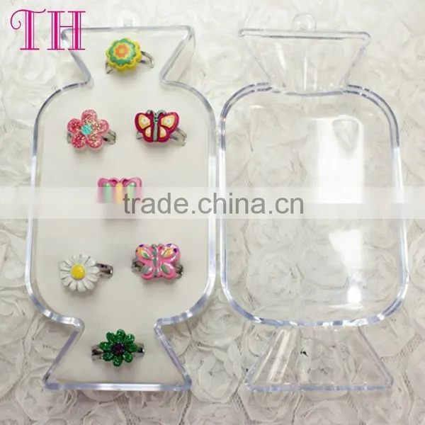 Manufacturer Glitter Butterfly Flower Shape Metal Ring Kids Finger Ring Set