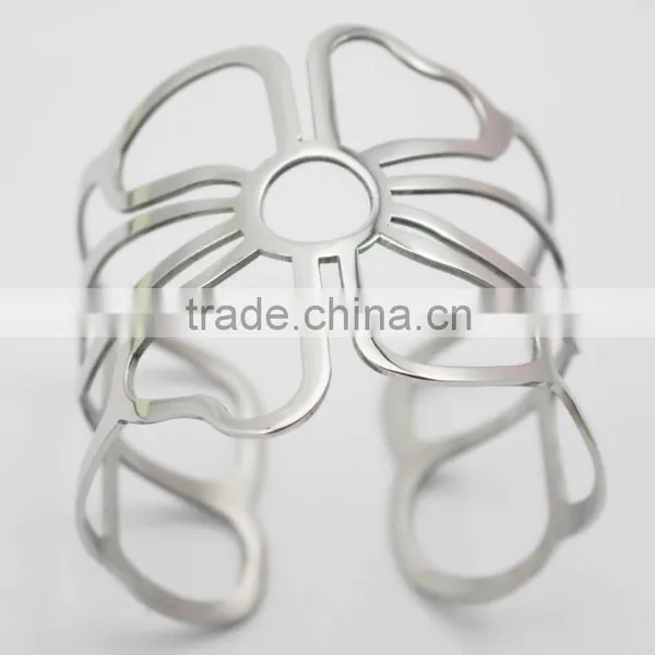 2016 Fashion Flower Shape Silver Stainless Steel Cuff Bangles Bracelet Jewelry photo-3