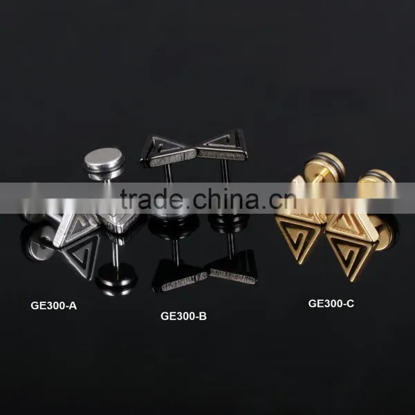 Reliable Guangzhou Jewelry Wholesalers Fashionable Jewelry 18K Gold Plated Triangle Earring Men Stud photo-2
