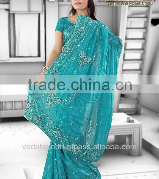 Blue Indian Embroidered Saree