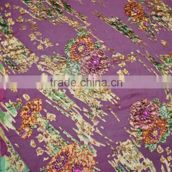 Kapok Hand Work Bule Discount Price Silk Velvet Lace Fabrics for Sale Quality Choice photo-4