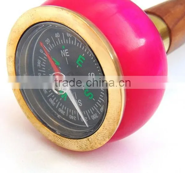 Beautiful Pink Color Compass Handle Walking Stick/Brown Wood Walking Stick/Golden Edges Compass Walking Stick Wk1117
