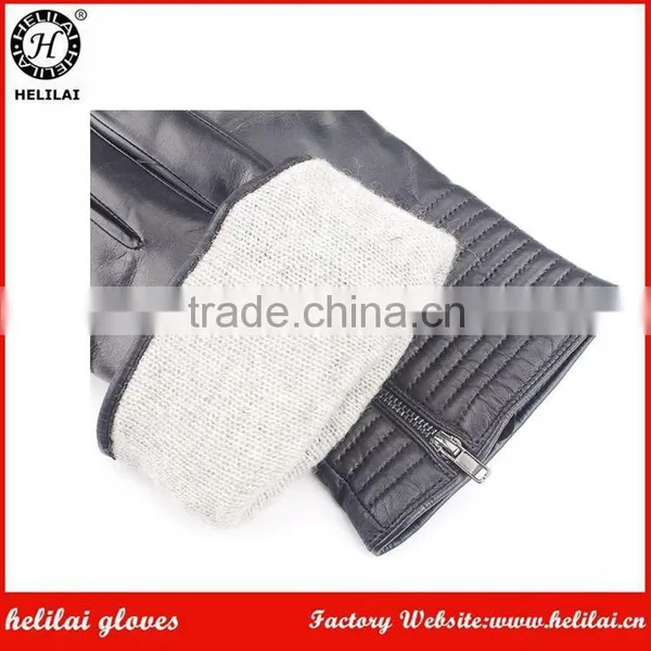 Helilai Customized Quilted and Zipper Cashmere Lined Man Leather GLove photo-2